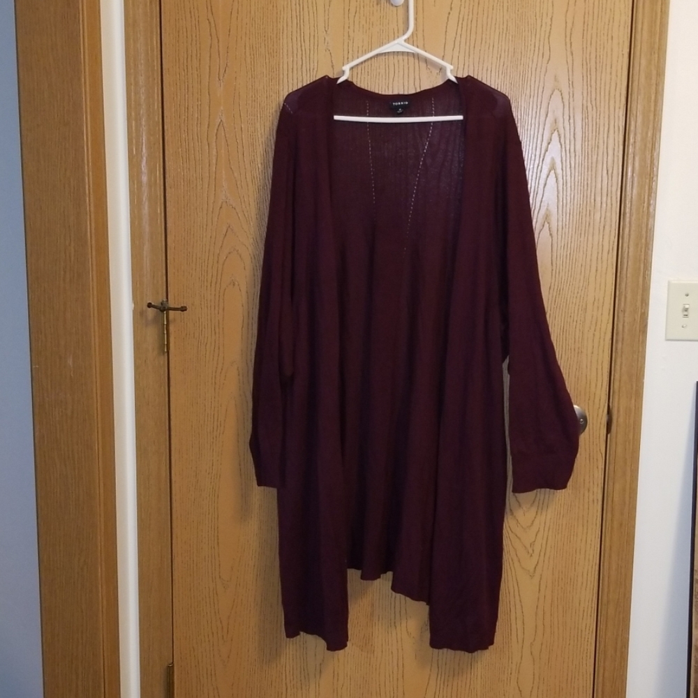 Torrid Burgundy Pointelle Knit Longline Cardigan